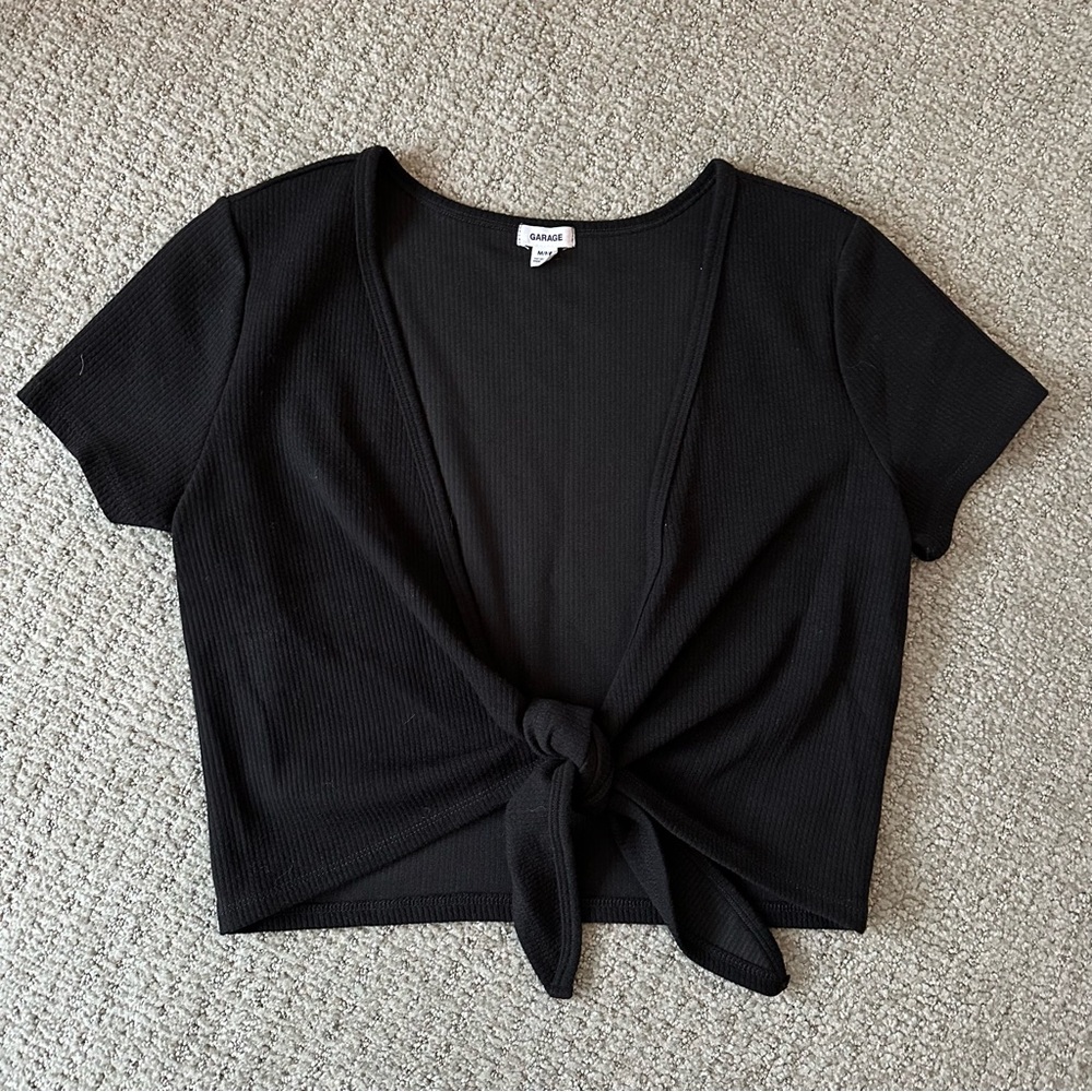 Garage Tie Front Short Sleeve Top
